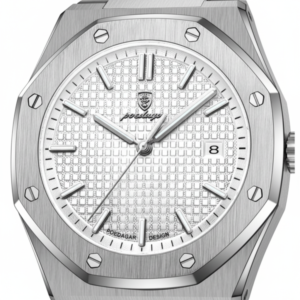 Octagon Royal Steel watch - detail close-up of dial and bezel