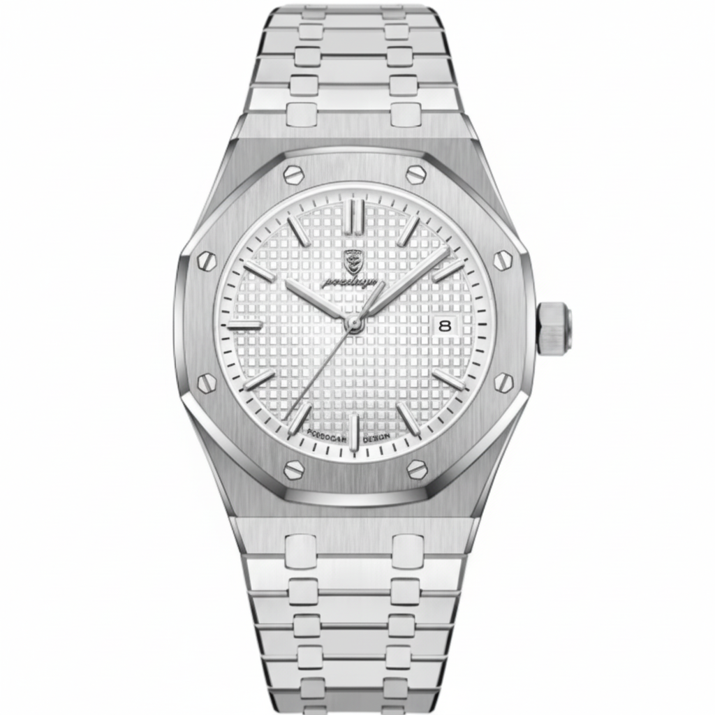 Octagon Royal Steel luxury watch - front view white background